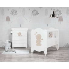 Cuna Sleepy Bear Blanco mate y Tierra de Trama